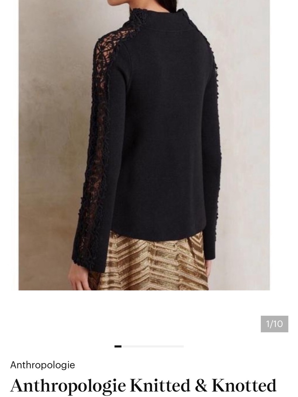 Knitted & Knotted Cotton Cashmere Black Lace-Trim Knit sweater Anthropologie